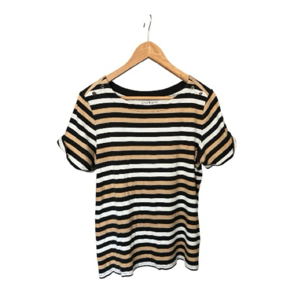 Croft & Barrow Striped Short Sleeve Tee in Black, White & Tan Size L